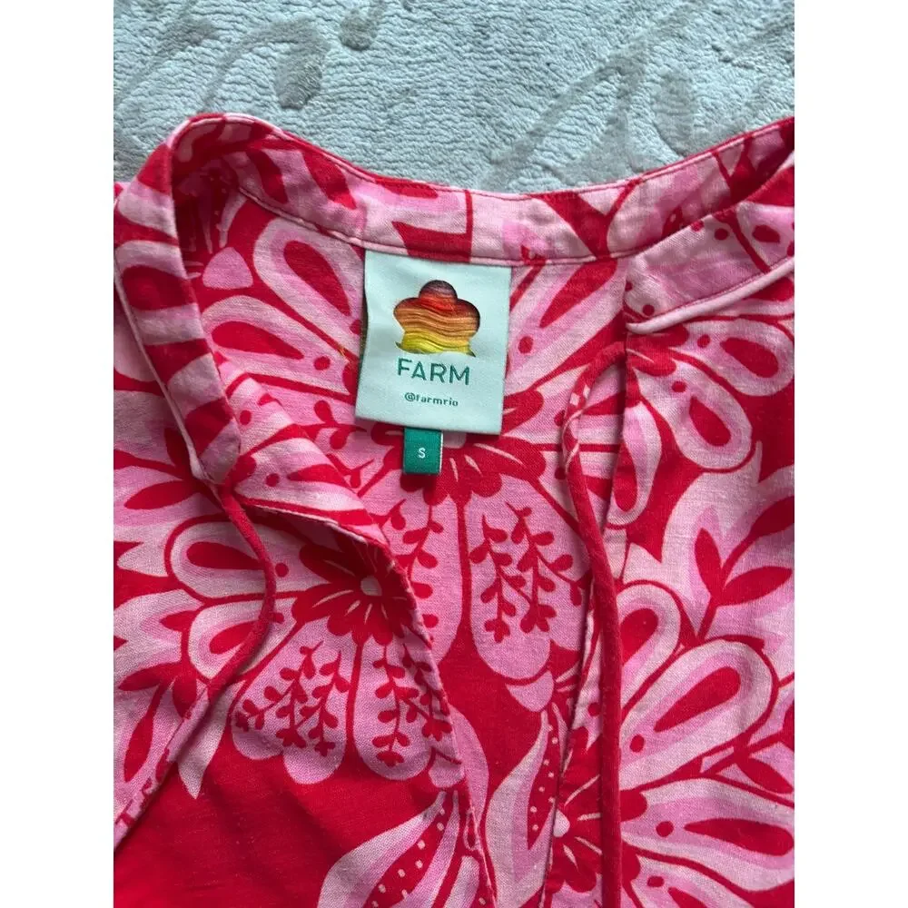 Farm Rio Women Flora Tapestry Red Long Sleeve Mini Dress Small Boho Embroidered - Picture 6 of 8